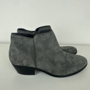 Sam Edelman Womens Suede Zip-Up Dark Grey Round Toe Block Heel Ankle Booties 6
